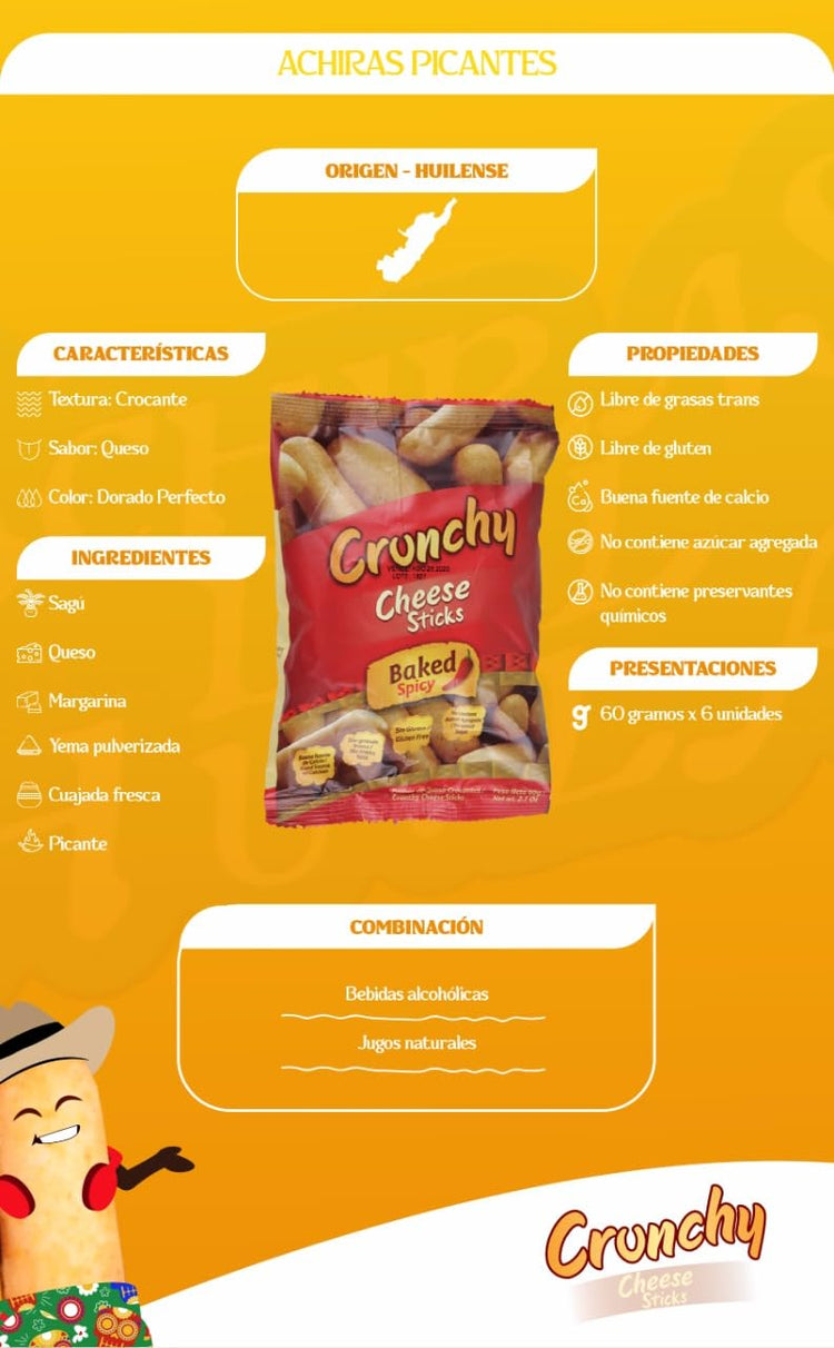 Achiras del Huila Picantes 6 x 60gr/Crunchy Cheese Sticks Spicy 6 x 60gr/2.1Oz