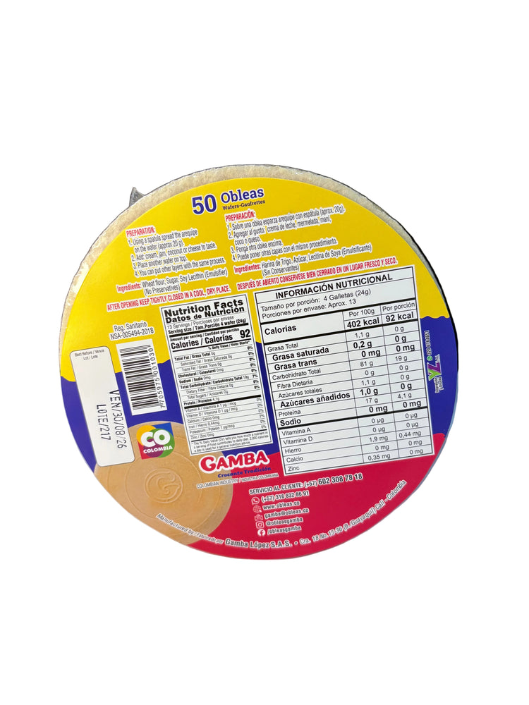 Obleas Gamba 50 pack | Wafers Gamba 50 pack 300gr/10.3oz